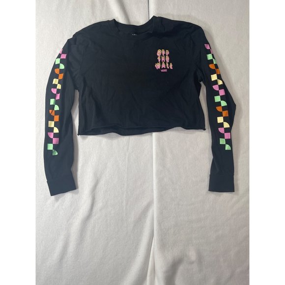 Vans Women's Black Long Sleeve T-shirt Cropped checker size Small pre-owned - Picture 1 of 11
